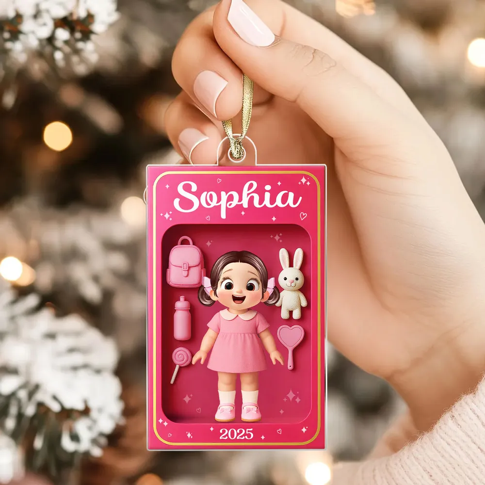 Pink Acrylic Girl Ornament - Personalized Gift for Kids - Image 2