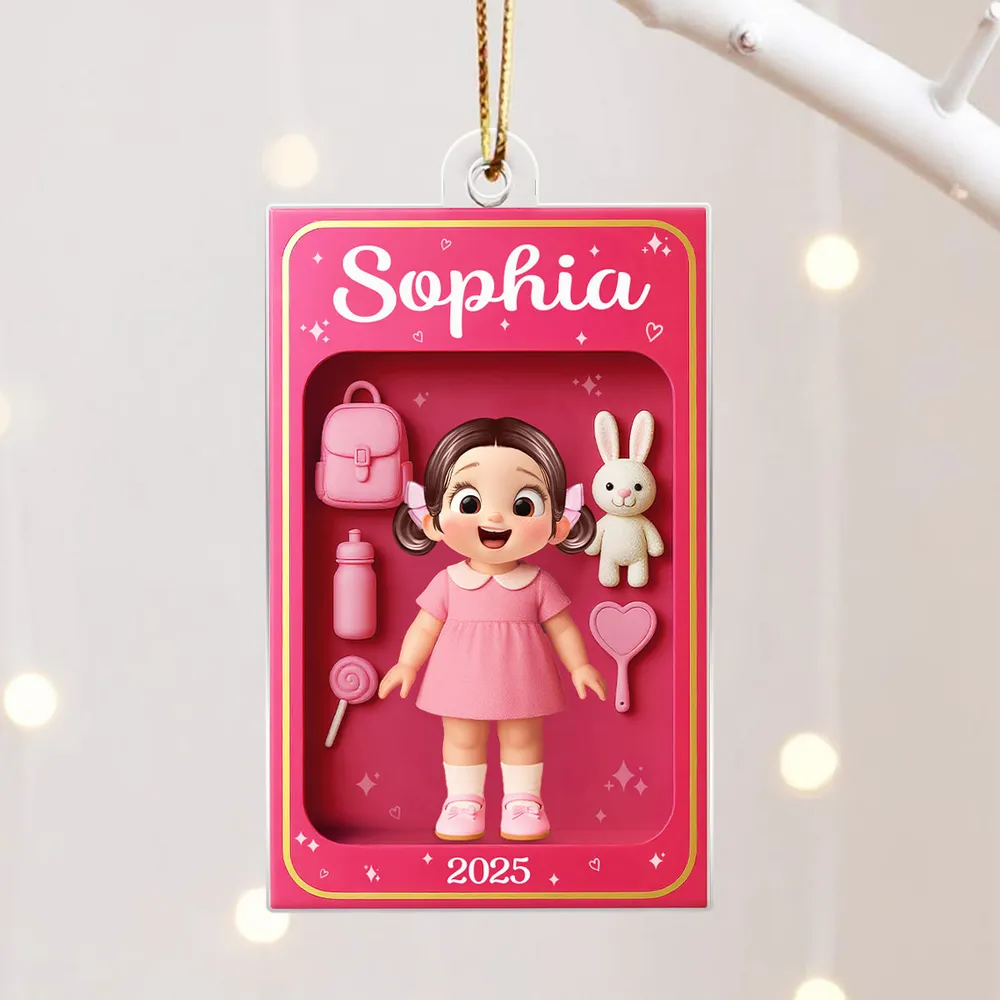 Pink Acrylic Girl Ornament - Personalized Gift for Kids - Image 3