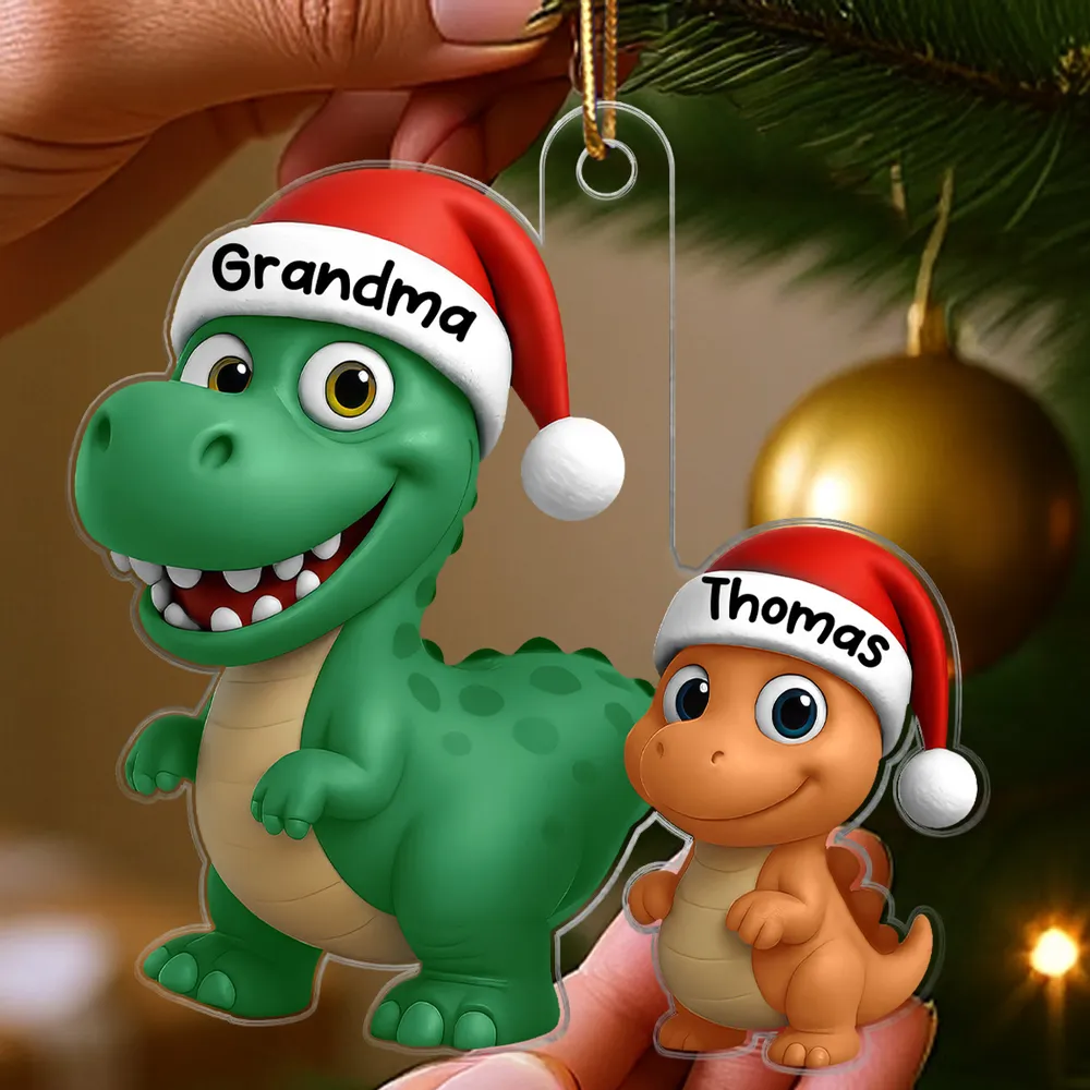 Dinosaur Family Acrylic Ornament | Cute Grandma & Kid Design, Perfect Gift for Christmas & Family Bonding - Image 3