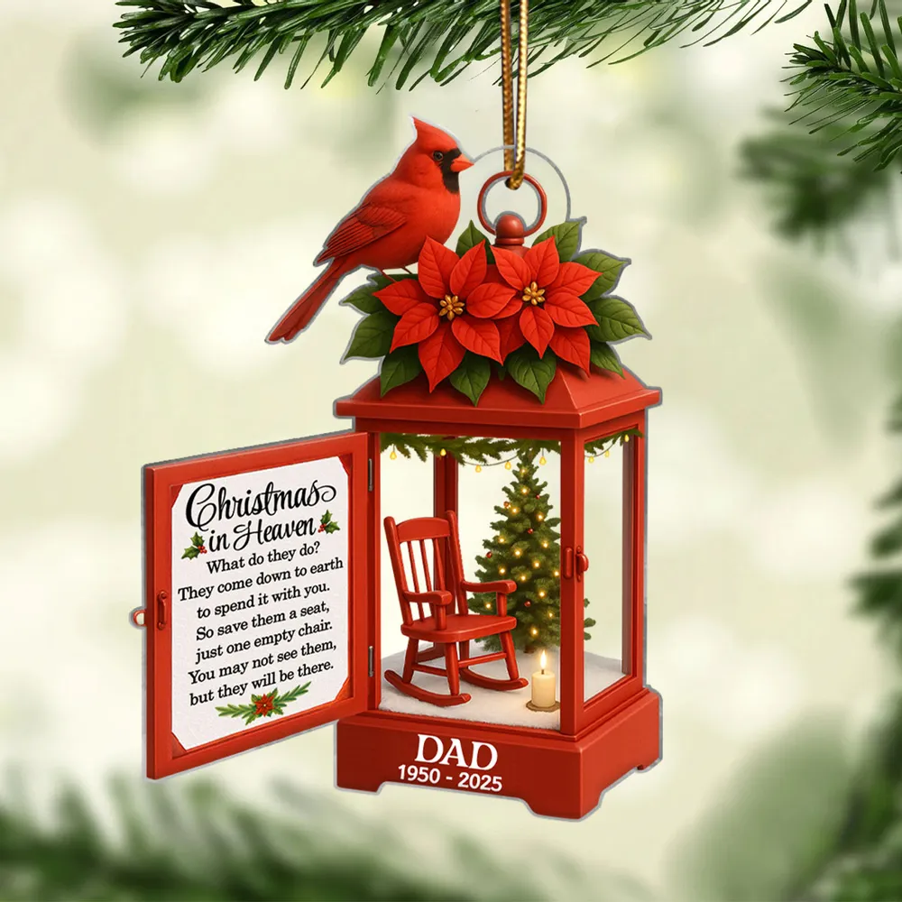Acrylic Ornament Lantern Scene with Poinsettia and Candle – serene remembrance tree ornament, gift-ready memorial keepsake for Dad, Mom, and loved ones - Image 10