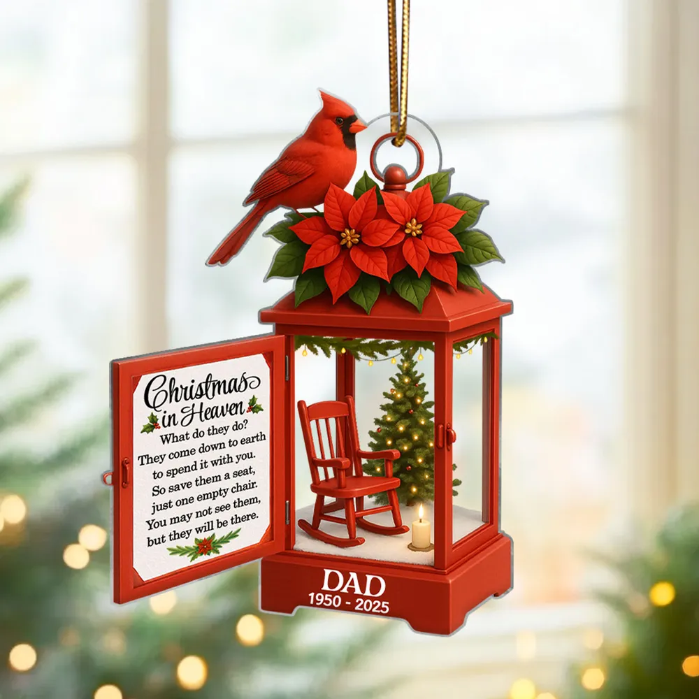 Acrylic Ornament Lantern Scene with Poinsettia and Candle – serene remembrance tree ornament, gift-ready memorial keepsake for Dad, Mom, and loved ones - Image 11