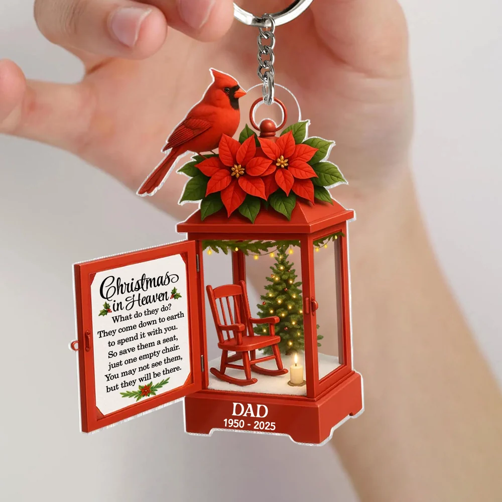 Acrylic Ornament Lantern Scene with Poinsettia and Candle – serene remembrance tree ornament, gift-ready memorial keepsake for Dad, Mom, and loved ones - Image 2