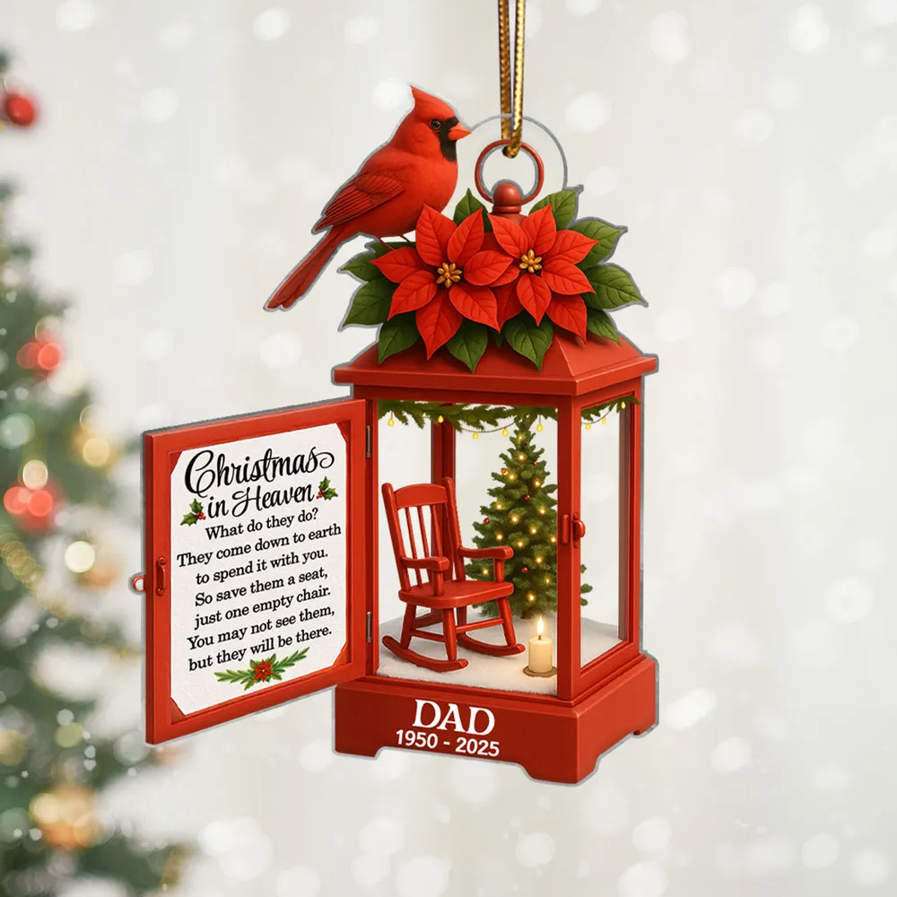Acrylic Ornament Lantern Scene with Poinsettia and Candle – serene remembrance tree ornament, gift-ready memorial keepsake for Dad, Mom, and loved ones - Image 3