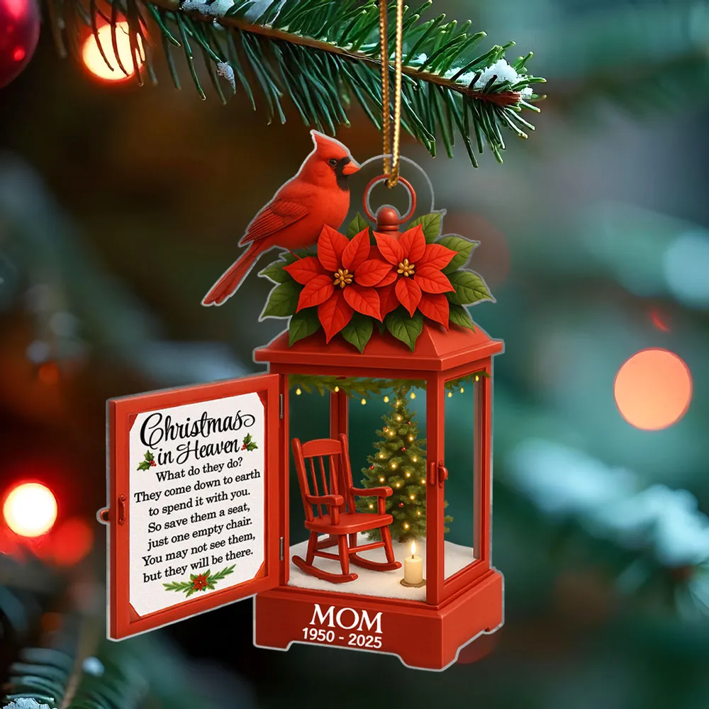Acrylic Ornament Lantern Scene with Poinsettia and Candle – serene remembrance tree ornament, gift-ready memorial keepsake for Dad, Mom, and loved ones - Image 7