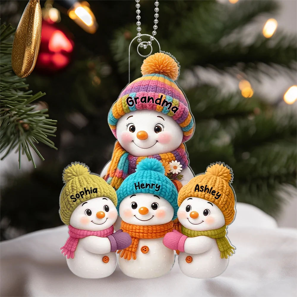 Christmas Snowman Family Ornament with Knit Accents, Perfect Gift