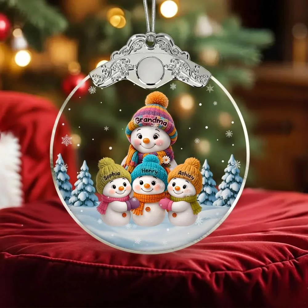 Snowman Family Silver Capped Glass Ornament – Heartwarming Holiday Gift for Grandma & Loved Ones - Image 2