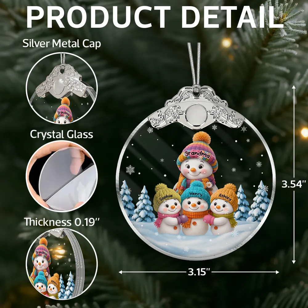 Snowman Family Silver Capped Glass Ornament – Heartwarming Holiday Gift for Grandma & Loved Ones - Image 4