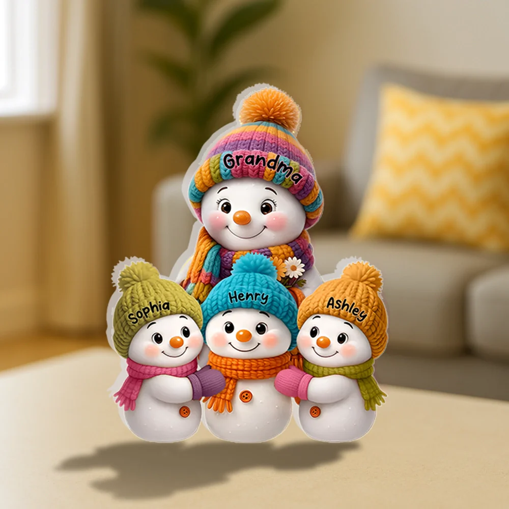 Shaped Acrylic Block Plaque Snowman Family – Cozy Winter Mantel Décor, heartwarming keepsake, perfect gift for Grandma - Image 2