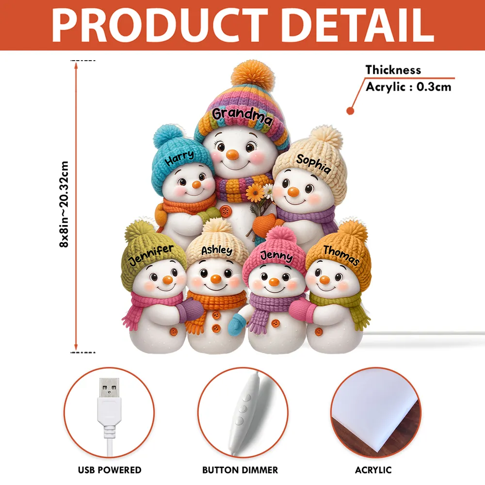 Personalized Snowman Family Acrylic Light Box - A Cozy Holiday Gift for Loved Ones - Image 4