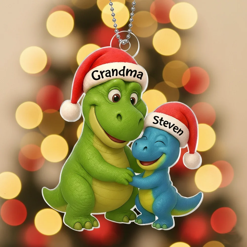 Custom Christmas Dinosaur Family Ornament with Hug Design