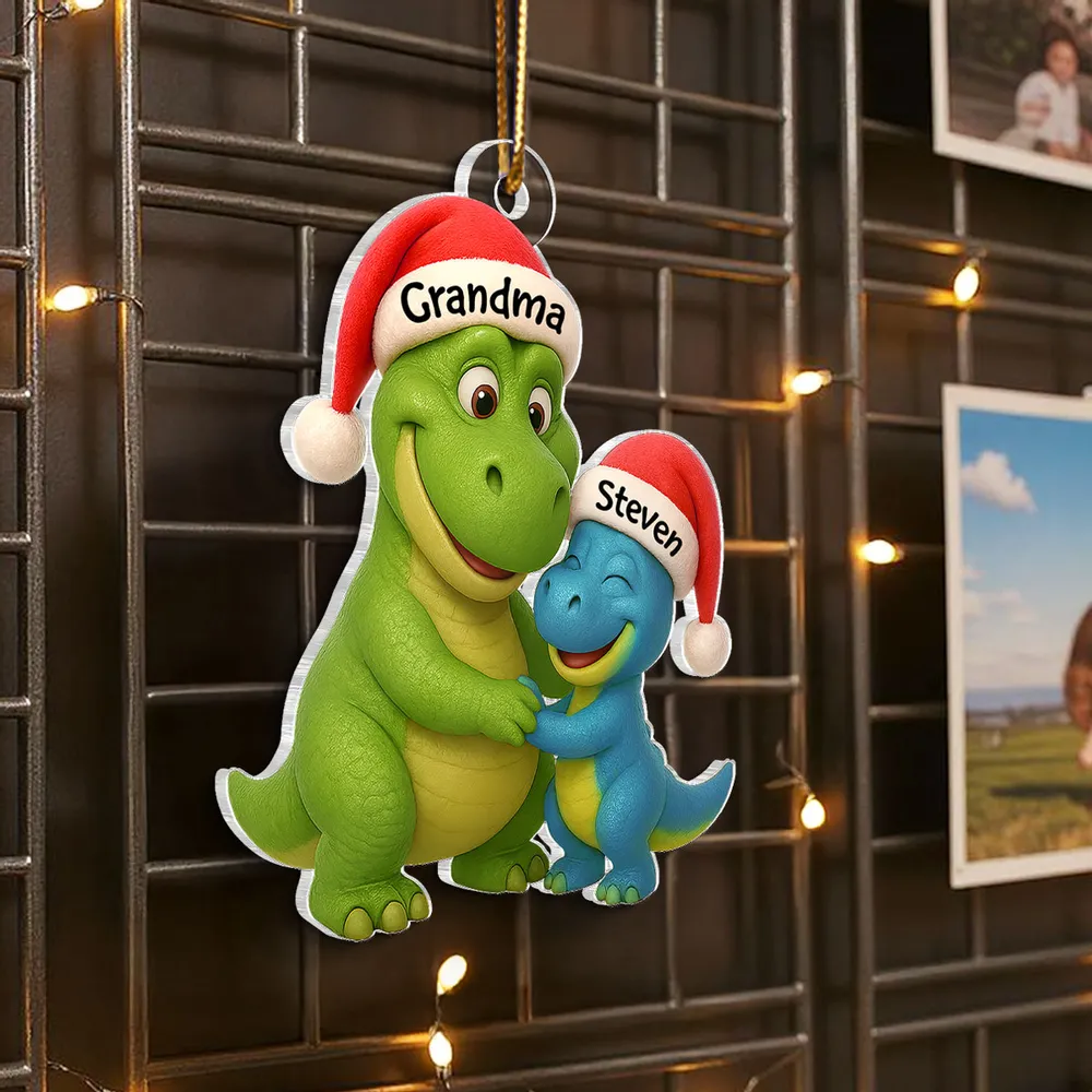 Custom Christmas Dinosaur Family Ornament with Hug Design - Image 3