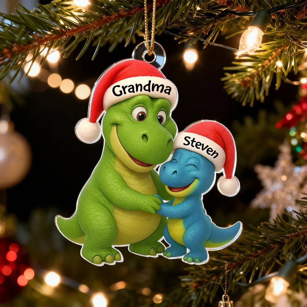 Custom Christmas Dinosaur Family Ornament with Hug Design - Image 4