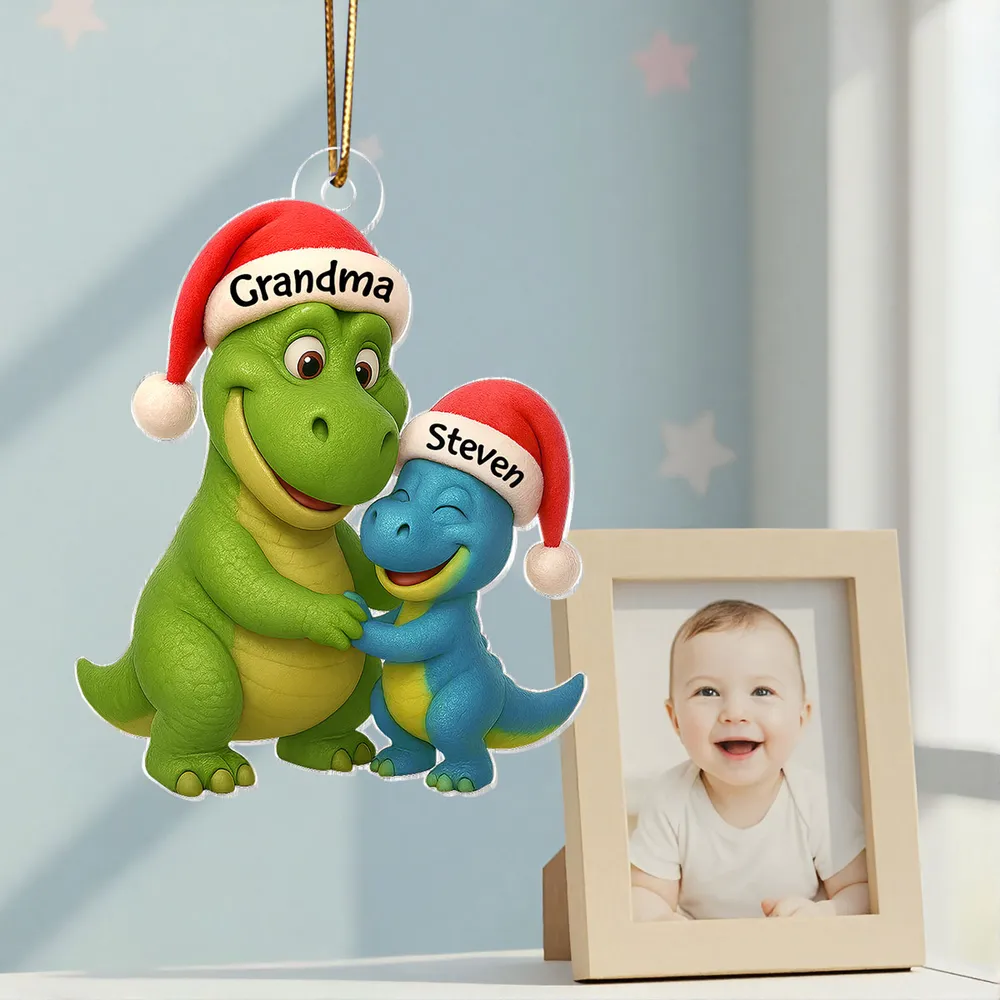 Custom Christmas Dinosaur Family Ornament with Hug Design - Image 7
