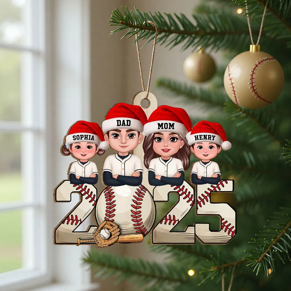 Wooden Baseball Ornament with Cartoon Family Design, Cozy Holiday Décor and Thoughtful Gift for Loved Ones - Image 10