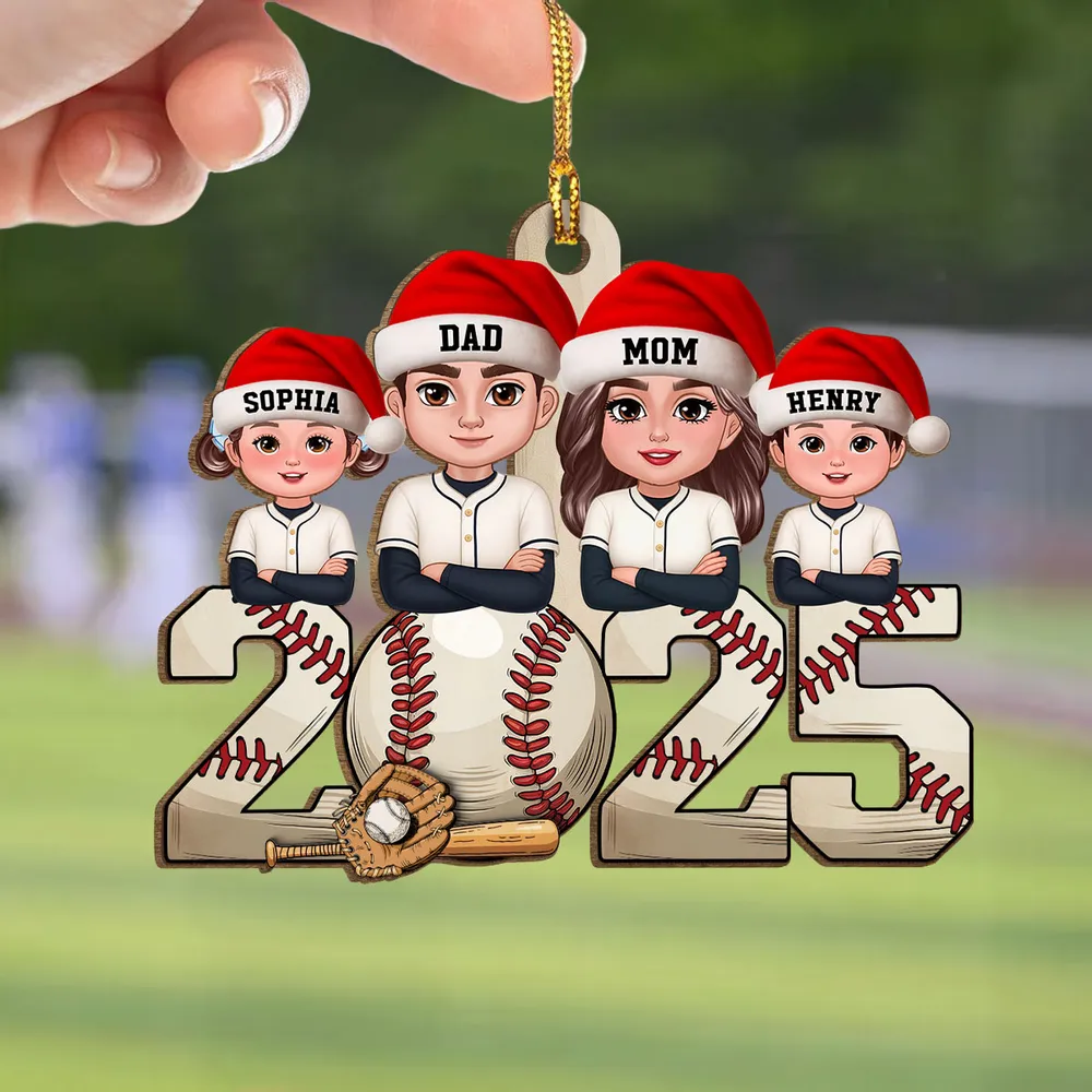 Wooden Baseball Ornament with Cartoon Family Design, Cozy Holiday Décor and Thoughtful Gift for Loved Ones - Image 2