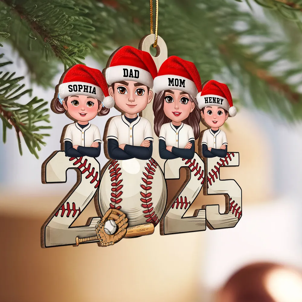 Wooden Baseball Ornament with Cartoon Family Design, Cozy Holiday Décor and Thoughtful Gift for Loved Ones - Image 3