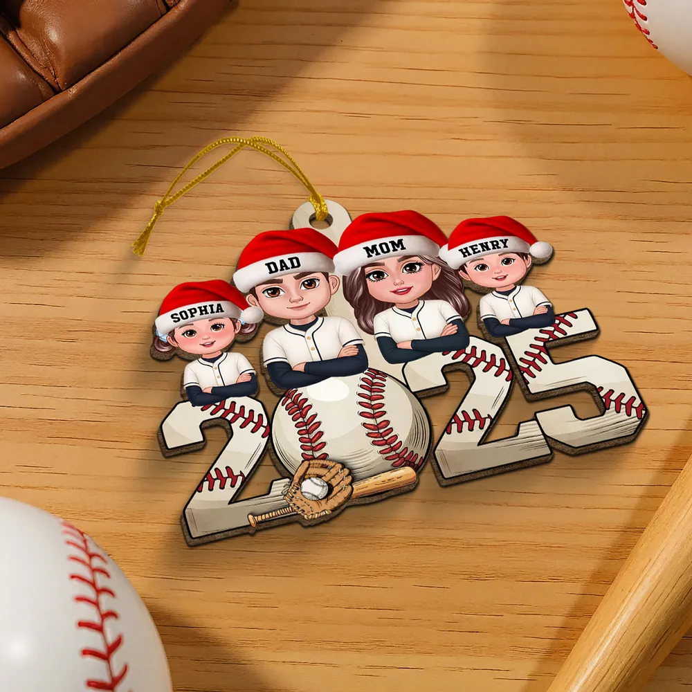 Wooden Baseball Ornament with Cartoon Family Design, Cozy Holiday Décor and Thoughtful Gift for Loved Ones - Image 6