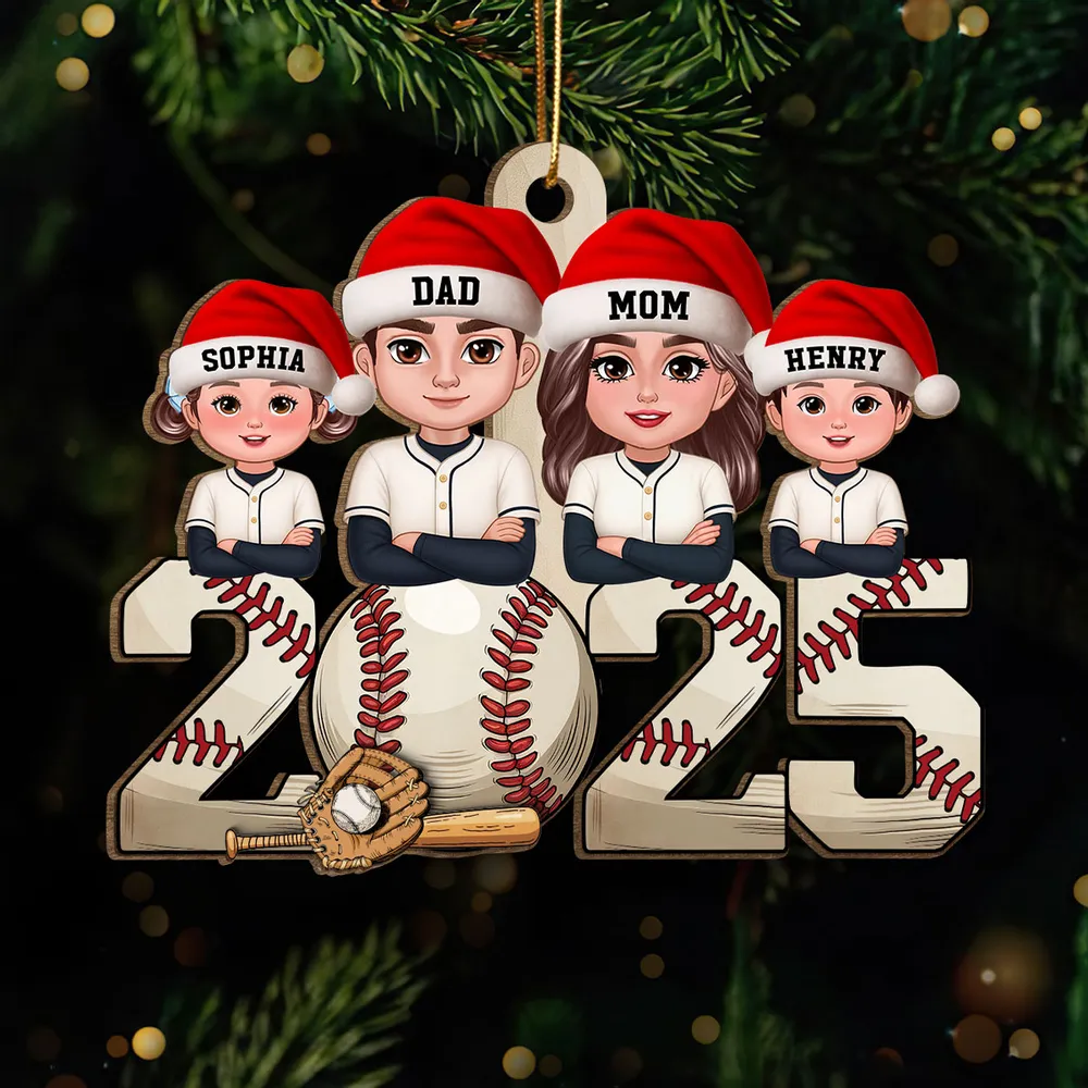Wooden Baseball Ornament with Cartoon Family Design, Cozy Holiday Décor and Thoughtful Gift for Loved Ones - Image 8