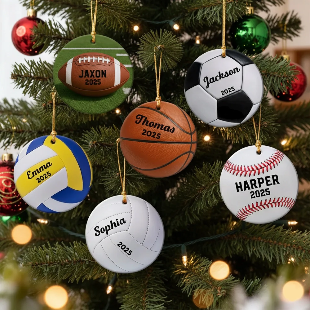 Sports Ball Ceramic Ornament – Vibrant and Gift-Ready Design with Clear Print and Textured Finish, Perfect Gift for Sports Lovers