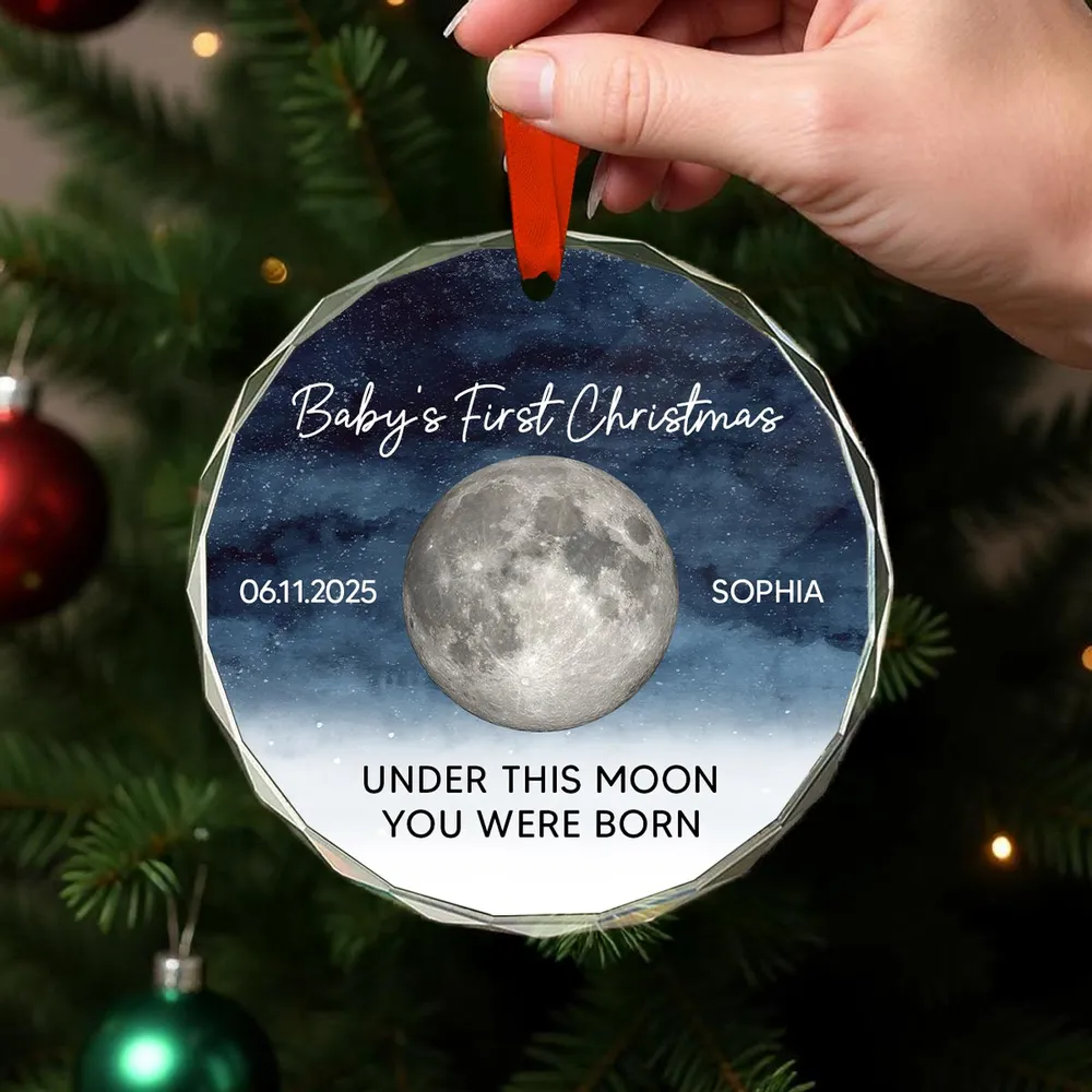 Personalized Baby's First Christmas Moon Ornament Gift - Image 6
