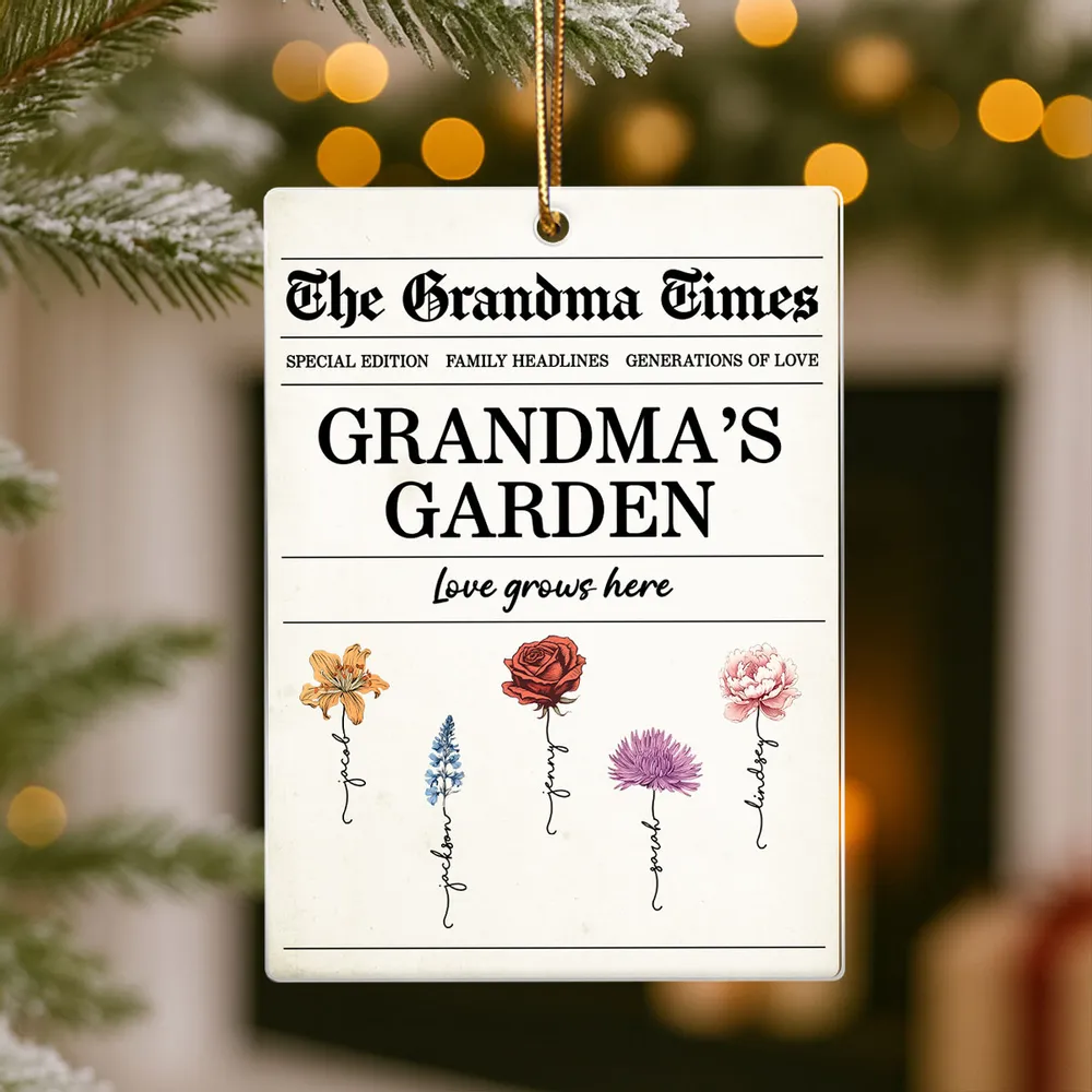 Grandma’s Garden Acrylic Ornament – Newspaper-Inspired Design, A Heartfelt Gift Where Love Grows - Image 2