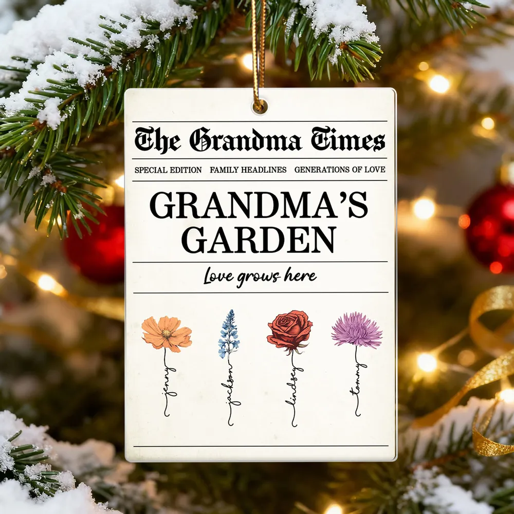 Grandma’s Garden Acrylic Ornament – Newspaper-Inspired Design, A Heartfelt Gift Where Love Grows - Image 3