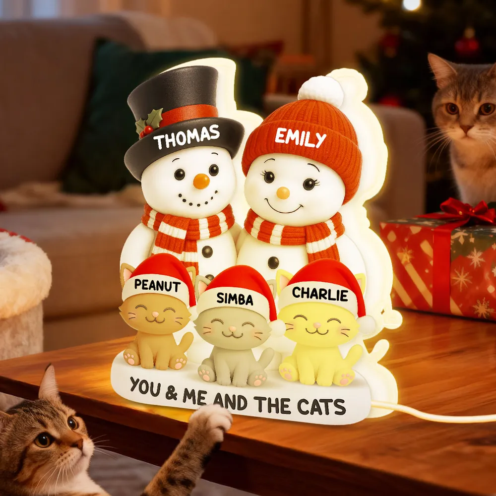 Snowman Family & Pets Acrylic Light Box – Warm Holiday Decor, Perfect Gift for Couples and Pets Lovers - Image 2