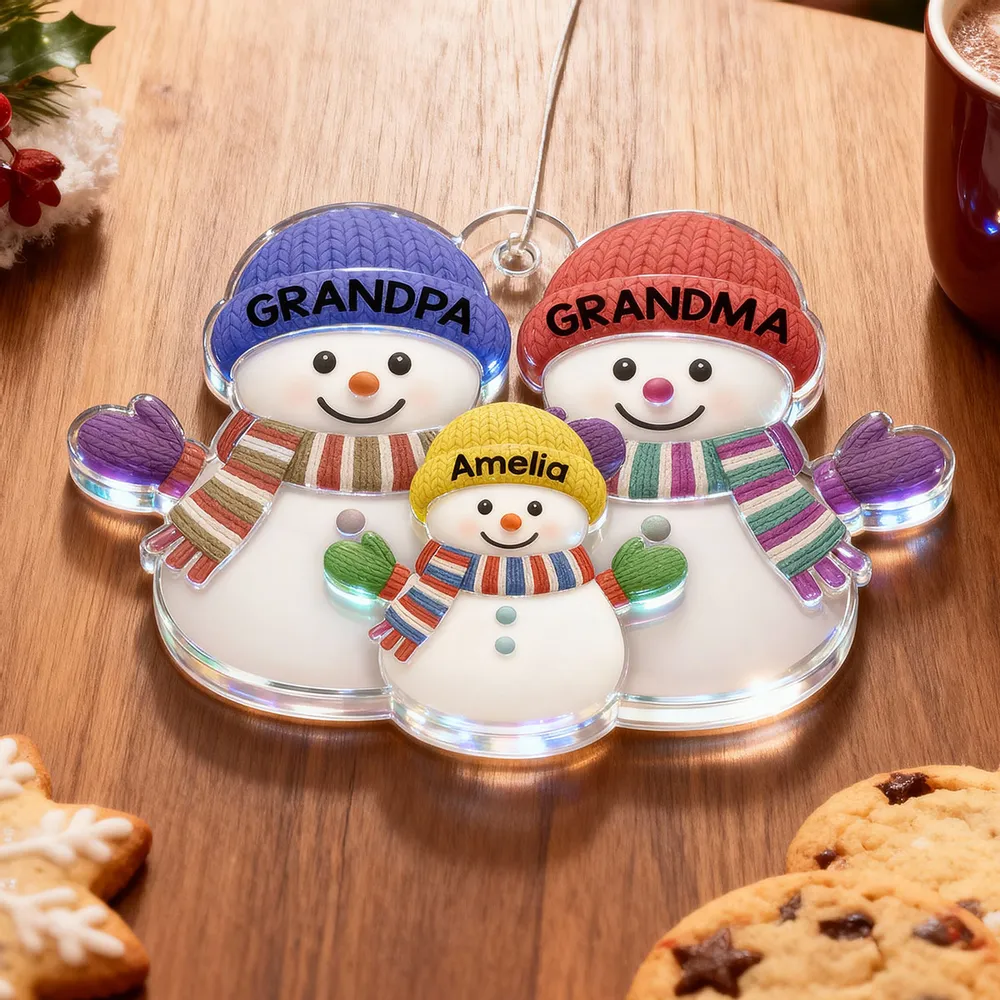 Grandparents & Grandchild Snowman Acrylic Ornament – Heartwarming Family Design, Perfect Holiday Gift - Image 4