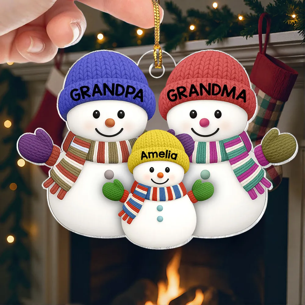 Grandparents & Grandchild Snowman Acrylic Ornament – Heartwarming Family Design, Perfect Holiday Gift - Image 5