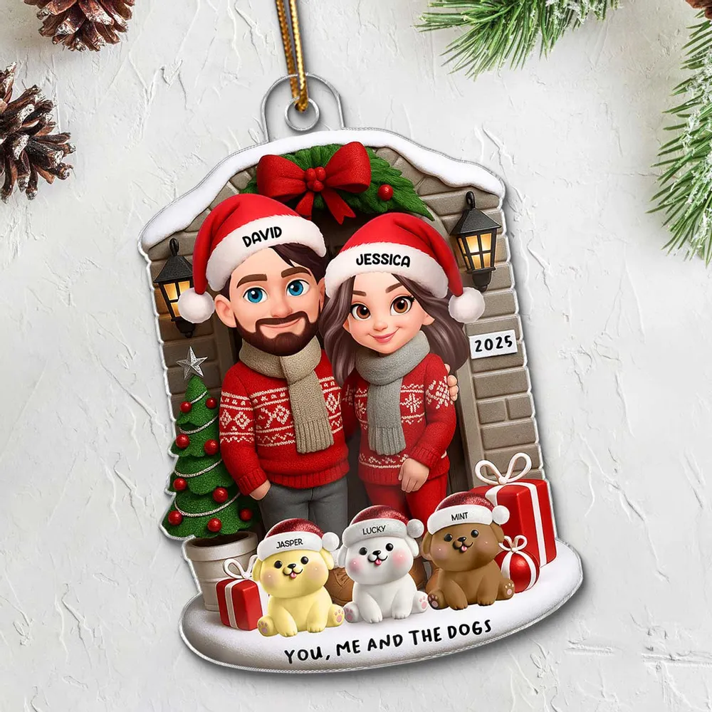 Acrylic Ornament featuring “You, Me and the Dogs” theme, festive sweaters, gifts and tree—perfect holiday gift for Couples and Dog Lovers - Image 8