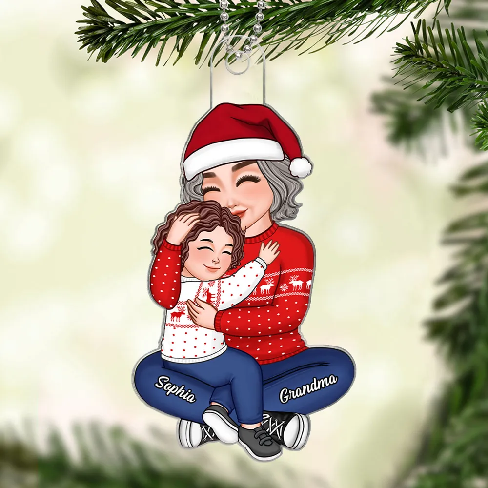 Acrylic Ornament – Cozy Grandma and Grandchild Embrace, Perfect Christmas Gift of Love and Family - Image 2