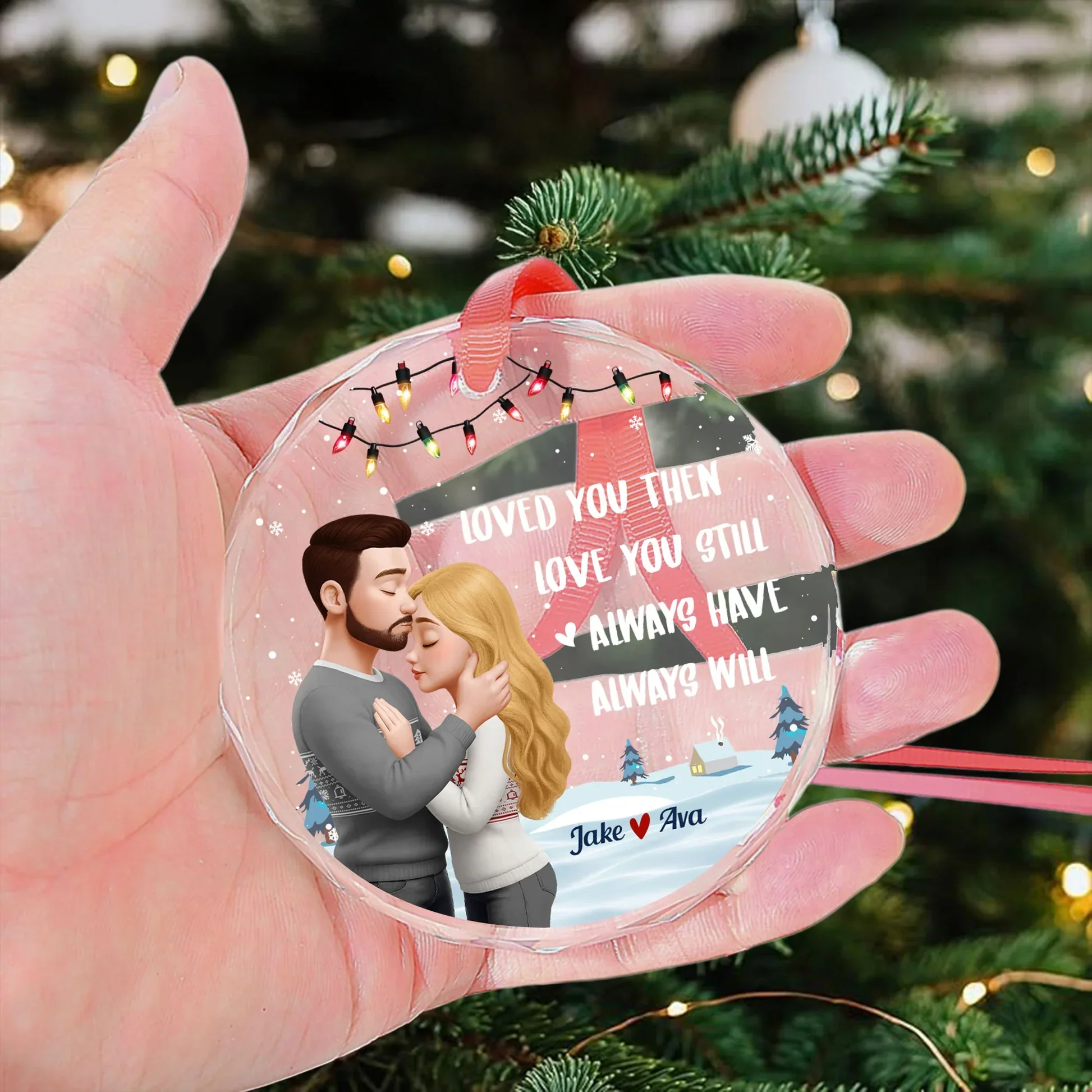 Crystal Ornament with Hugging Couple Design | Clear Printing & Premium Finish, Romantic Gift for Lovers - Image 2