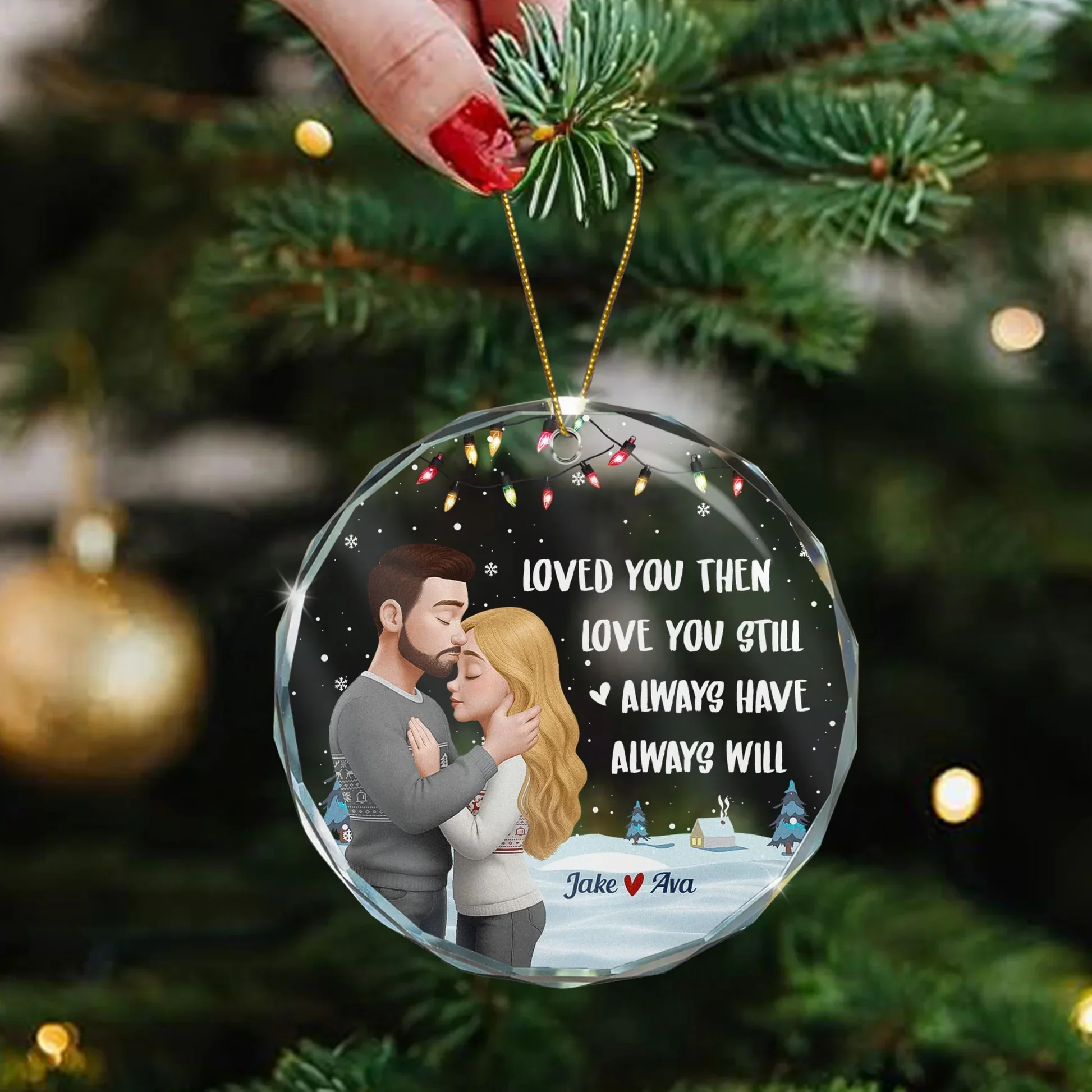 Crystal Ornament with Hugging Couple Design | Clear Printing & Premium Finish, Romantic Gift for Lovers - Image 3