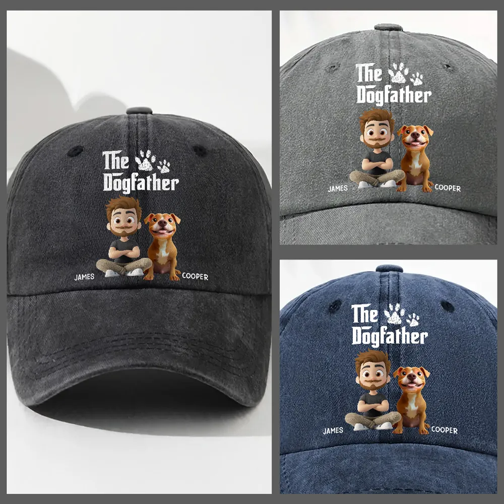 The Dogfather Baseball Cap – washed denim with fun dog dad graphic, casual adjustable fit, perfect gift for dog lovers - Image 3