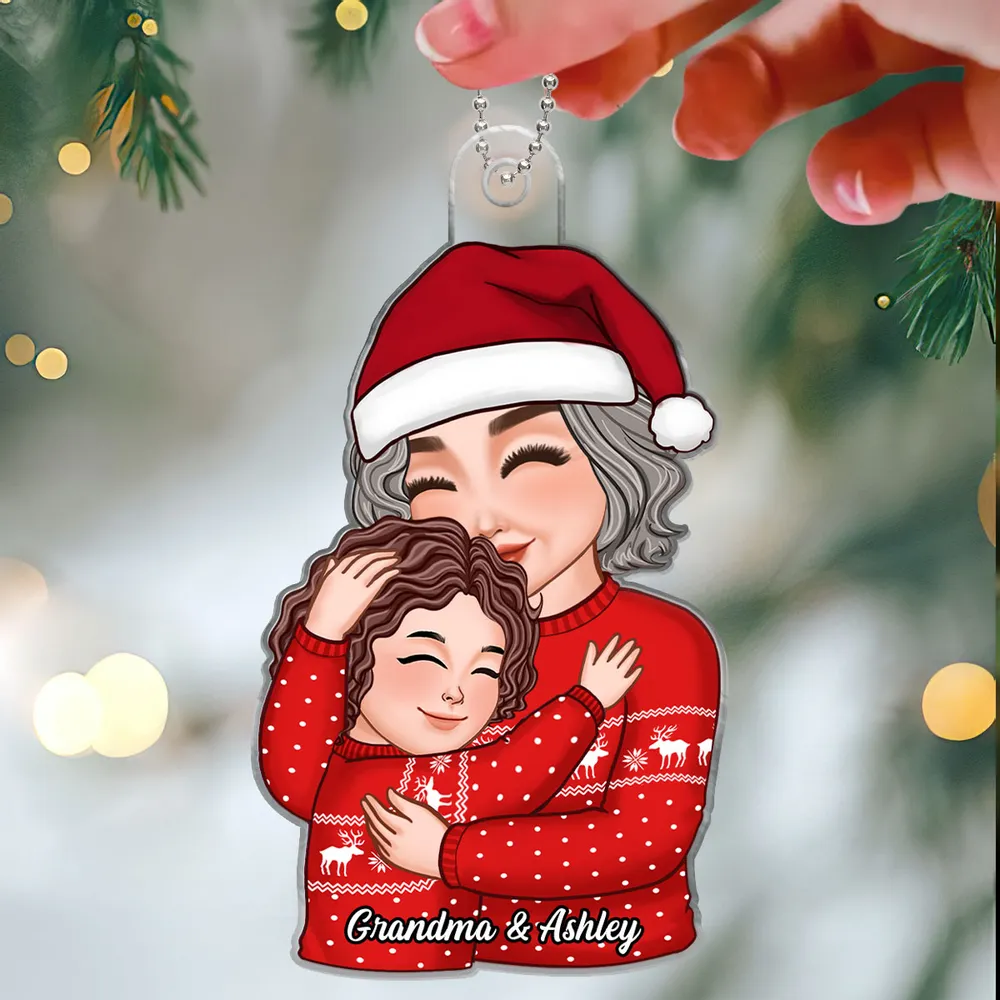 Christmas Acrylic Ornament – Grandma & Grandchild Hug Keepsake, Heartfelt Gift for Grandma - Image 4