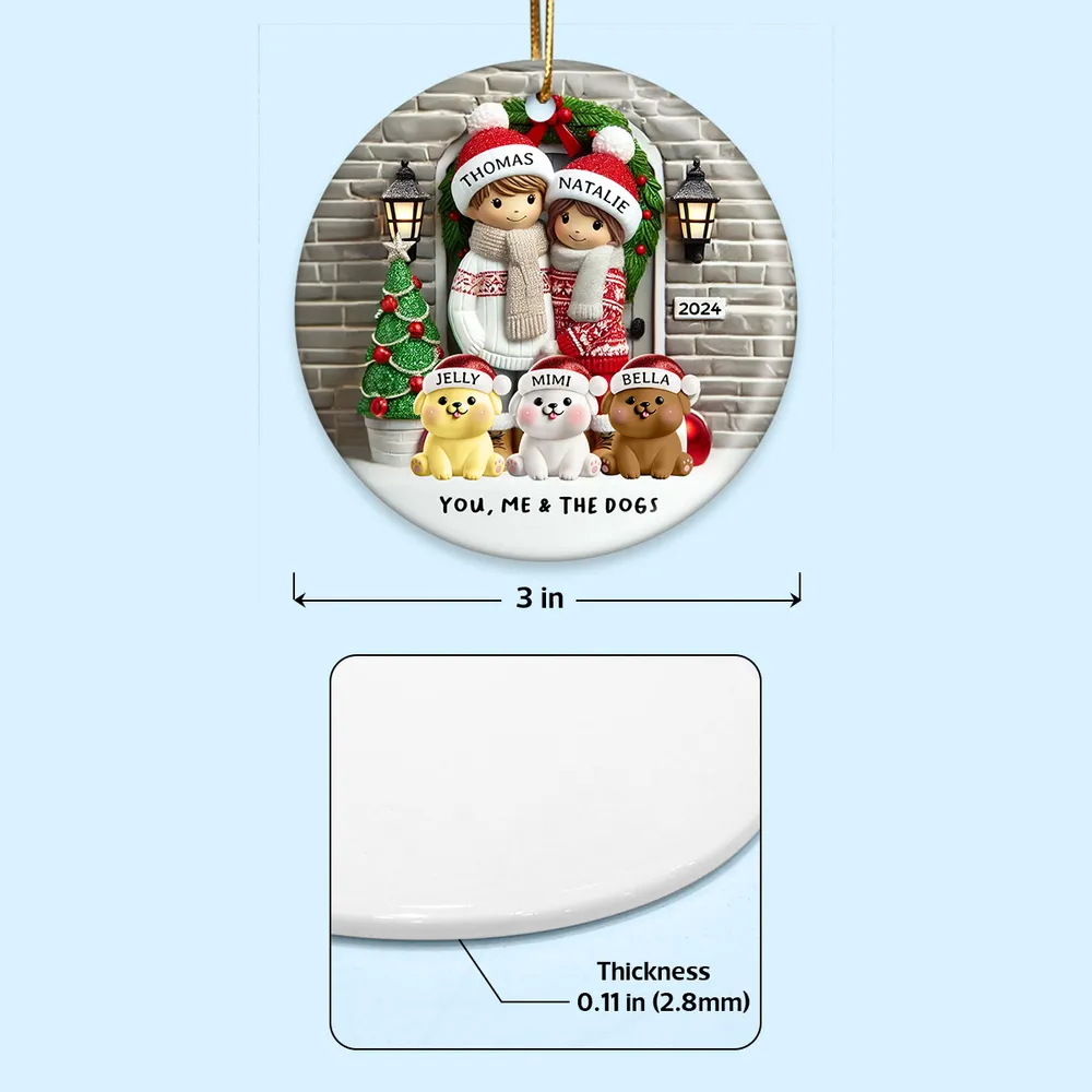 Ceramic Ornament Couple with Dogs at Festive Doorway, cozy tree-ready décor,perfect Christmas gift for pet-loving families - Image 8