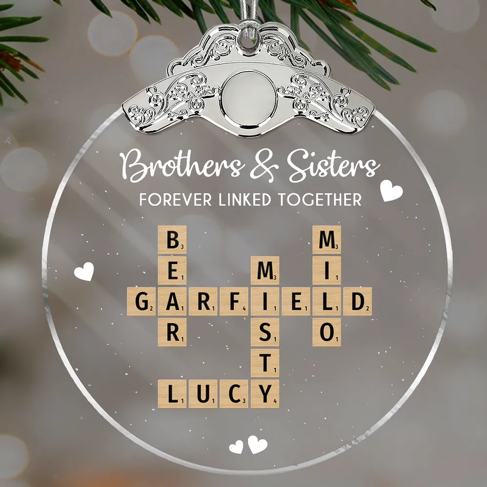 Silver Capped Glass Ornament with siblings crossword tiles, cozy tree display, warm family keepsake, gift-ready decoration for Christmas gatherings - Image 5
