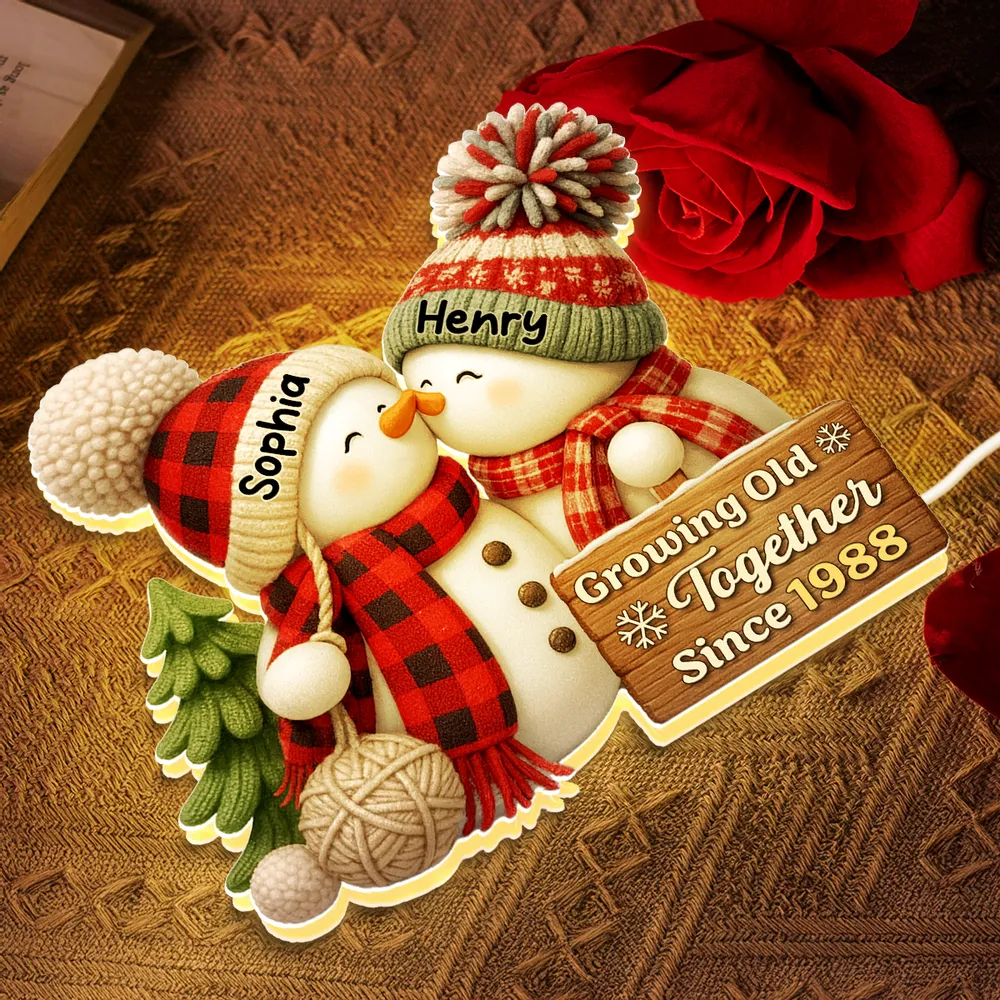 Snowman Couple Acrylic Light Box - Romantic Winter Gift Plaque - Image 5