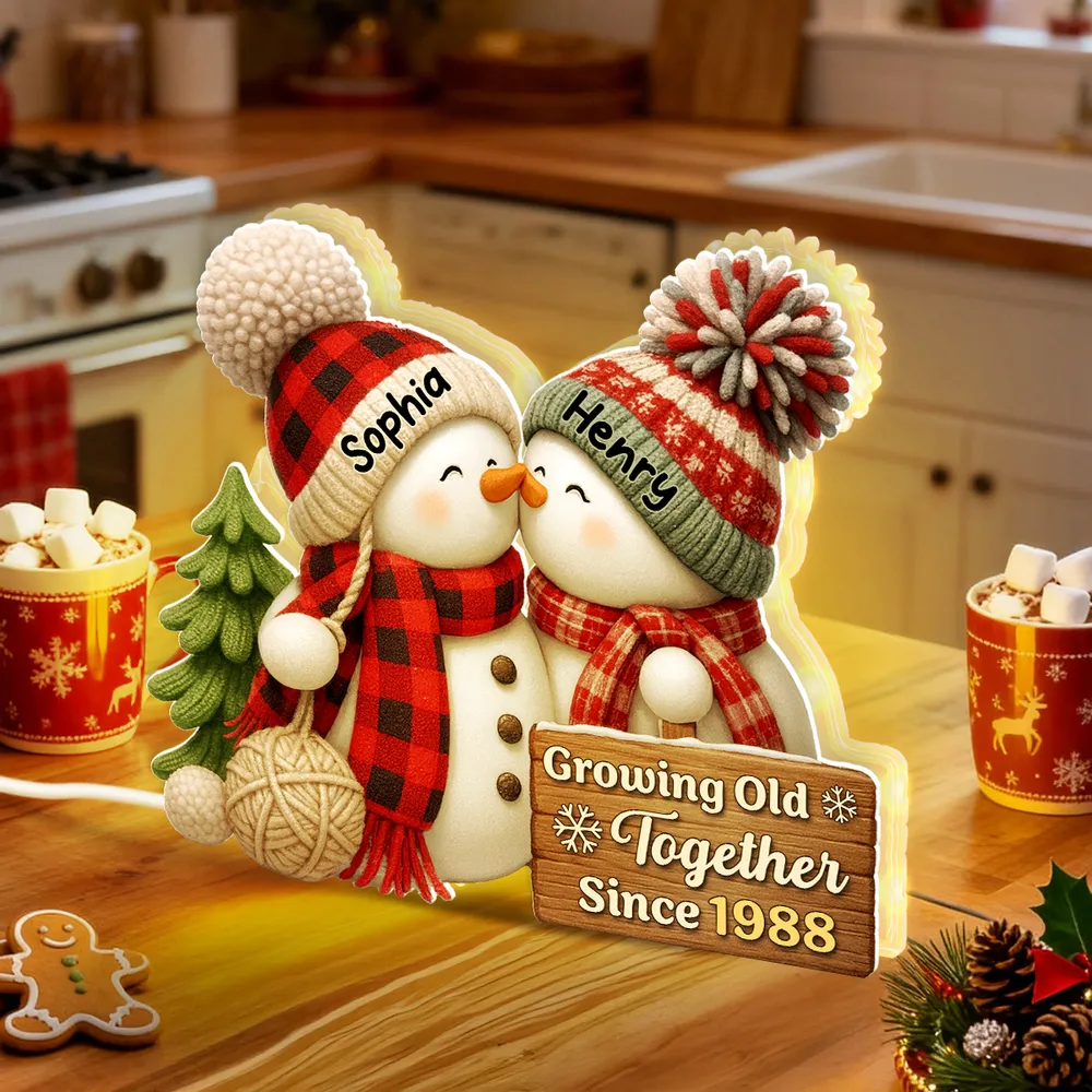 Snowman Couple Acrylic Light Box - Romantic Winter Gift Plaque - Image 7