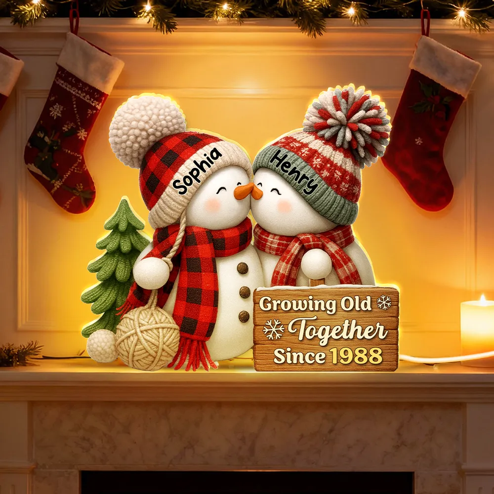 Snowman Couple Acrylic Light Box - Romantic Winter Gift Plaque - Image 8