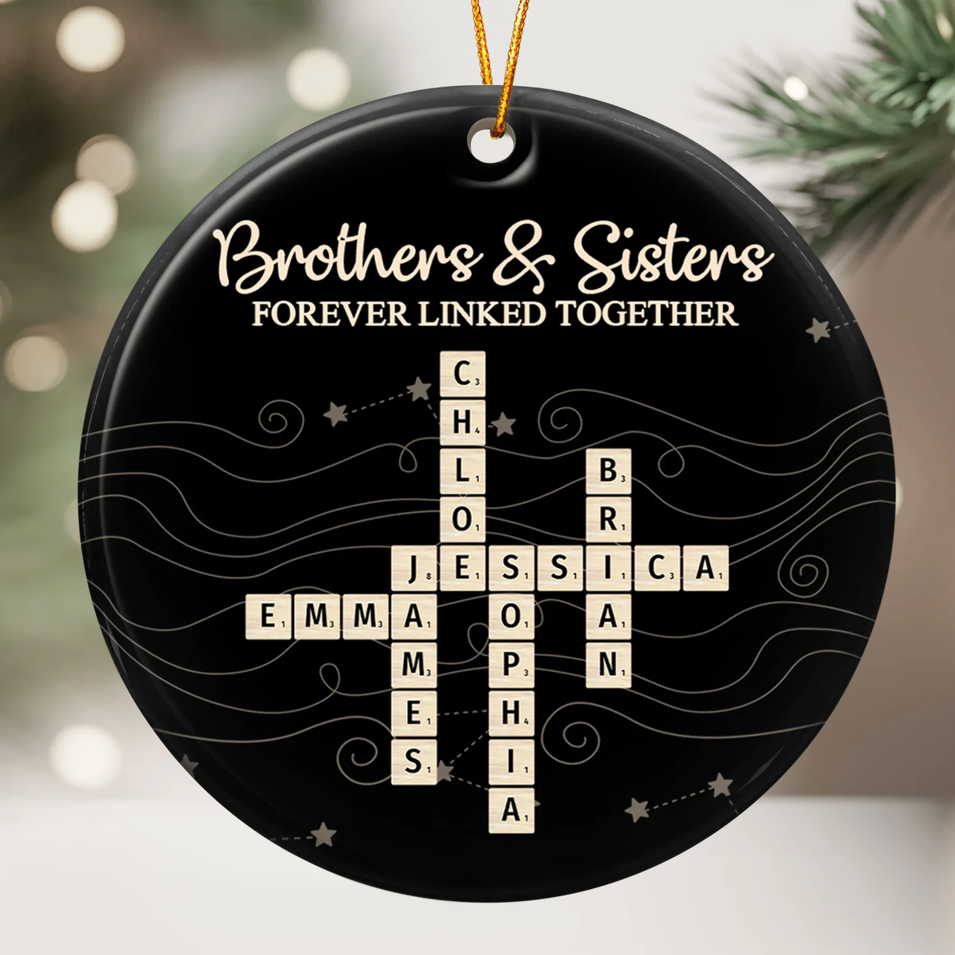 Ceramic Sibling Ornament - Midnight Tile Design Christmas Gift - Image 2