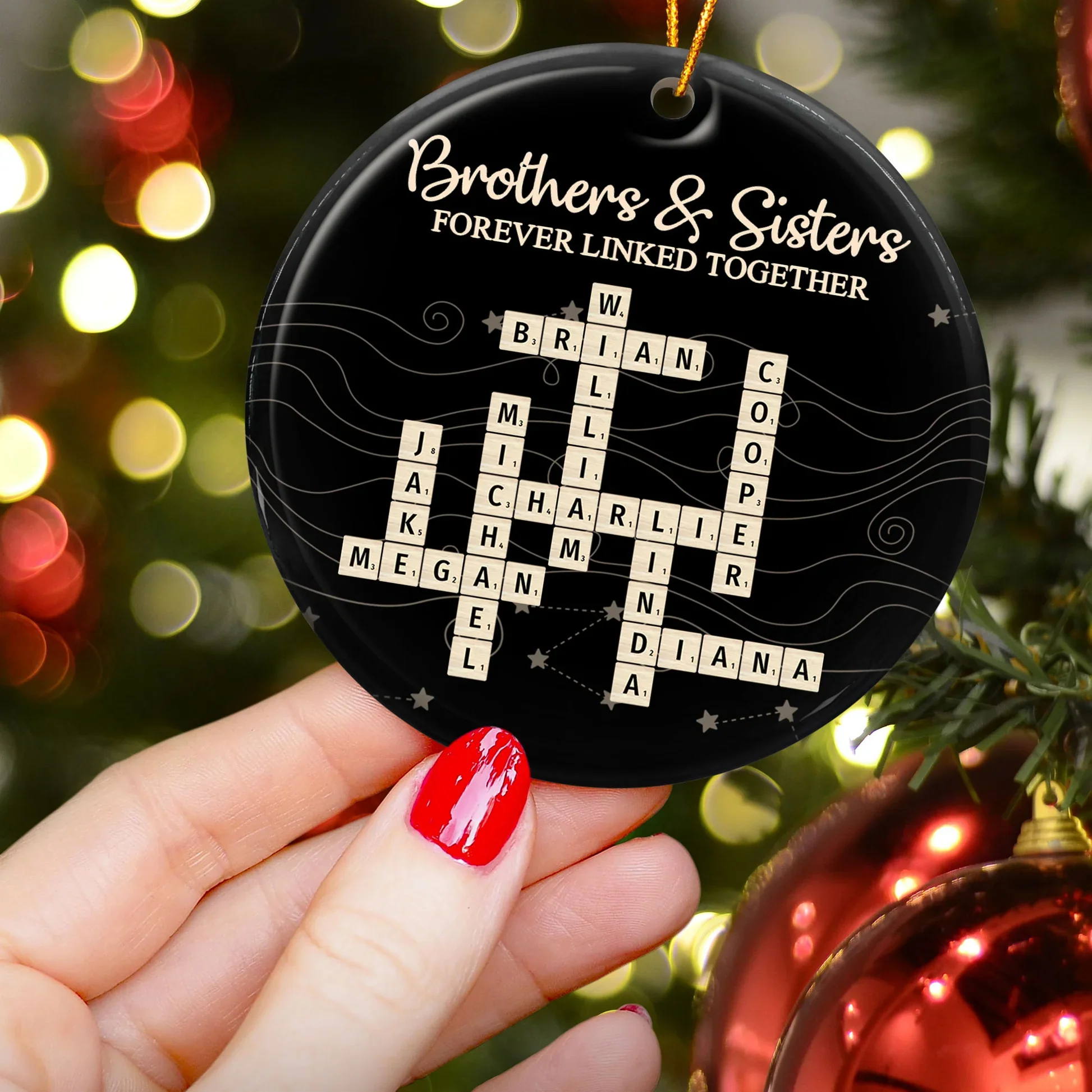 Ceramic Sibling Ornament - Midnight Tile Design Christmas Gift - Image 4