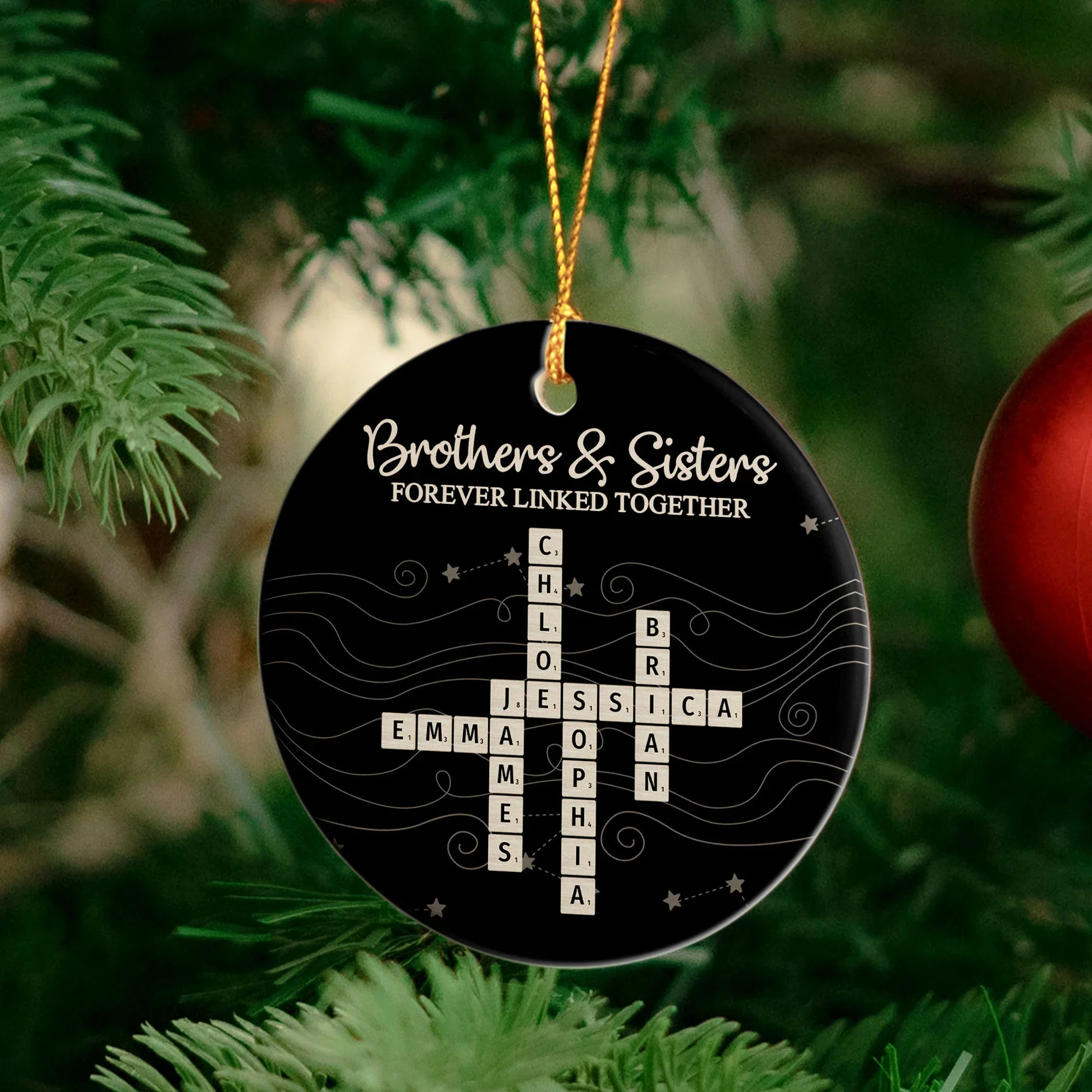Ceramic Sibling Ornament - Midnight Tile Design Christmas Gift - Image 5