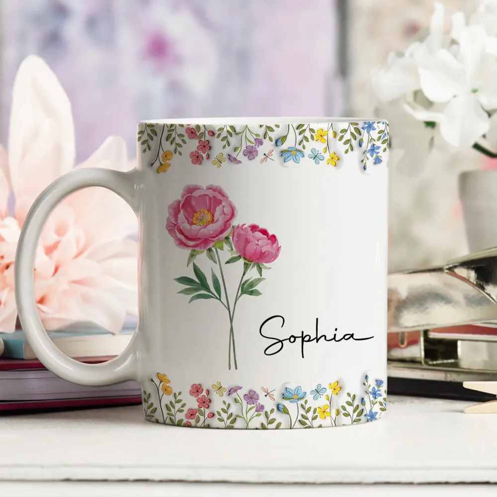White Ceramic Mug with Floral Design and Name Print – Elegant Personalized Gift for Her, Perfect for Birthdays and Special Moments - Image 3