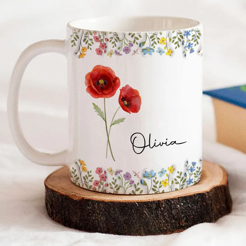 White Ceramic Mug with Floral Design and Name Print – Elegant Personalized Gift for Her, Perfect for Birthdays and Special Moments - Image 5