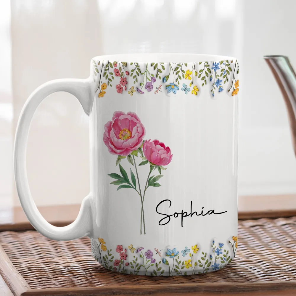 White Ceramic Mug with Floral Design and Name Print – Elegant Personalized Gift for Her, Perfect for Birthdays and Special Moments - Image 7