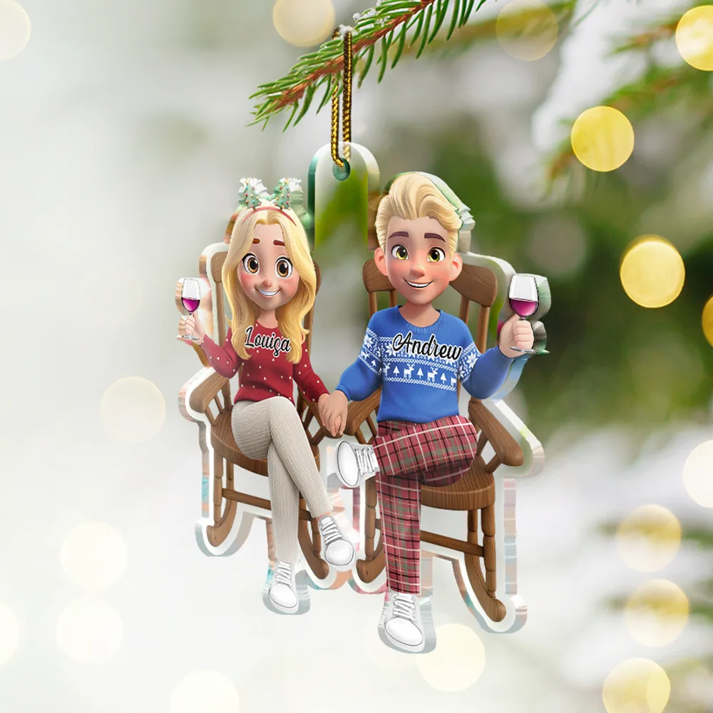 Acrylic Ornament of Couple by the Fireplace – Cozy Christmas Keepsake, a Perfect Gift for Lovers - Image 2