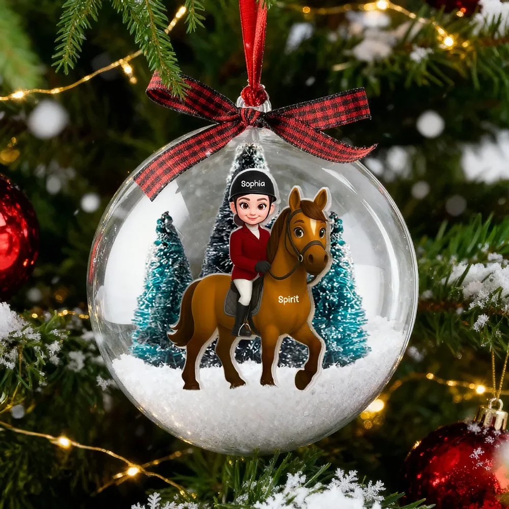 Custom Equestrian Snow Globe Ornament with Personalized Rider Art