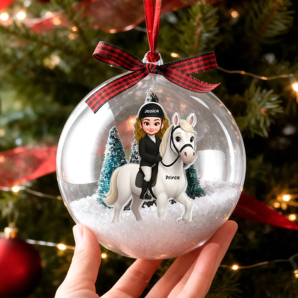 Custom Equestrian Snow Globe Ornament with Personalized Rider Art - Image 2