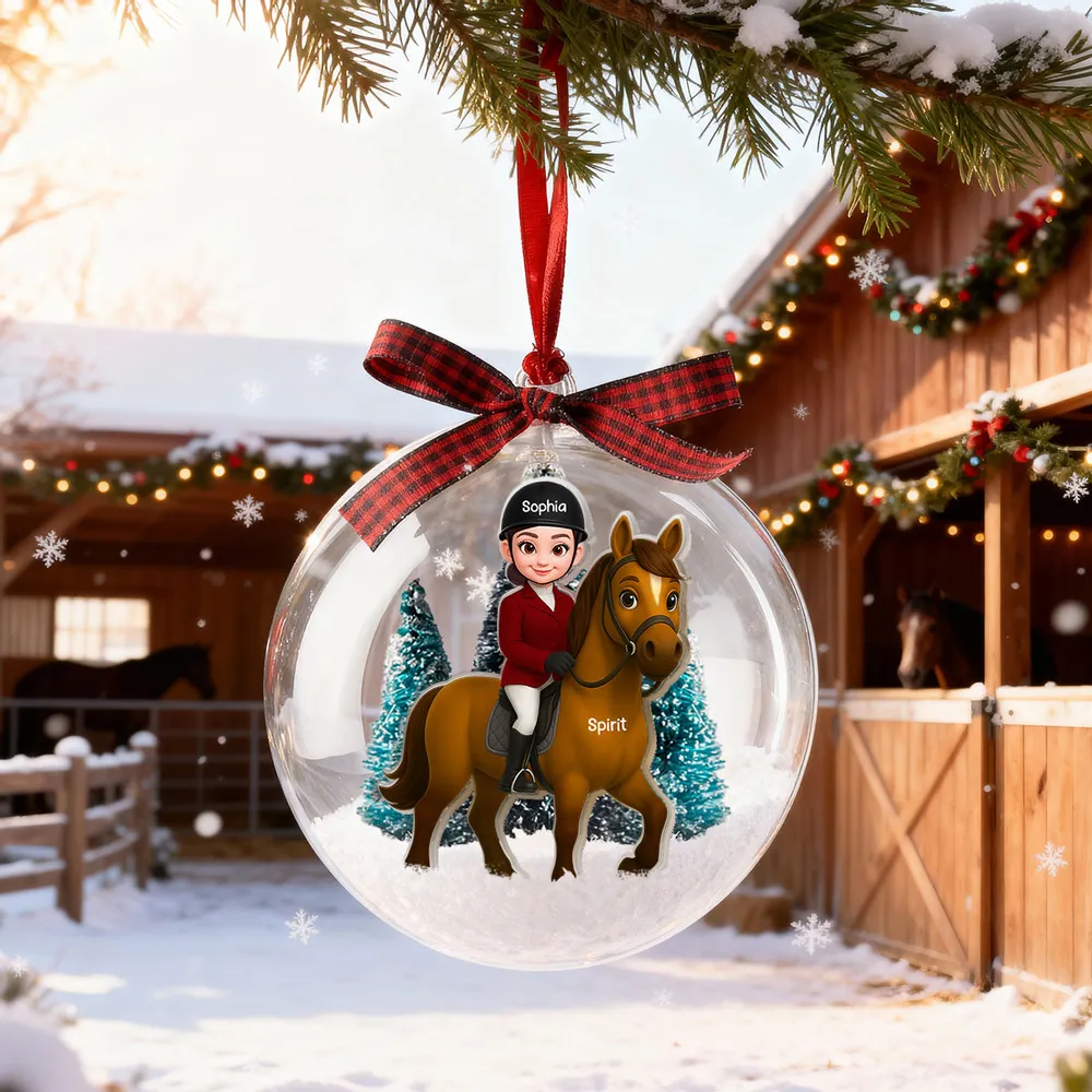Custom Equestrian Snow Globe Ornament with Personalized Rider Art - Image 5